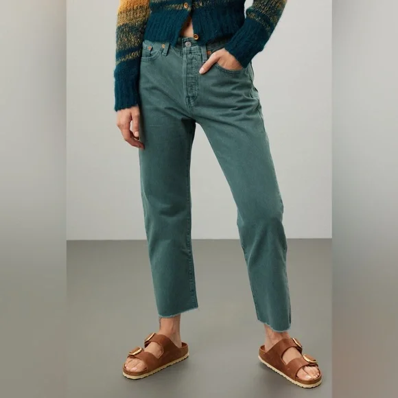 Levi’s 501 Cropped Jeans Boho Green Size 26 - Picture 13 of 14